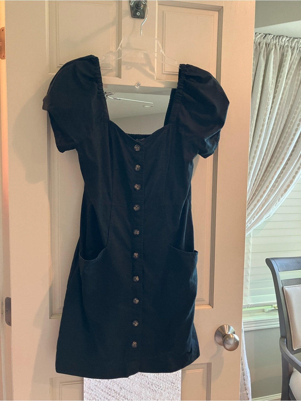 Madewell Black Puff-Sleeve Button-Front Mini Dress